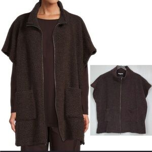 Bryn Walker Pip Wool Blend Brown Zip Front Oversized Poncho, Large Lagenlook